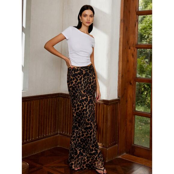 Commense Casual Leopard Print Chiffon Maxi Skirt - Picture 1 of 7